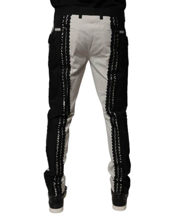 Dolce & Gabbana White Lace Trim Mid Waist Dress Formal Pants – Image 4
