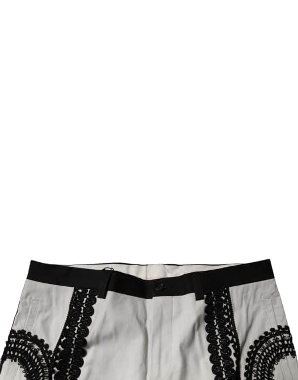 Dolce & Gabbana White Lace Trim Mid Waist Dress Formal Pants – Image 5