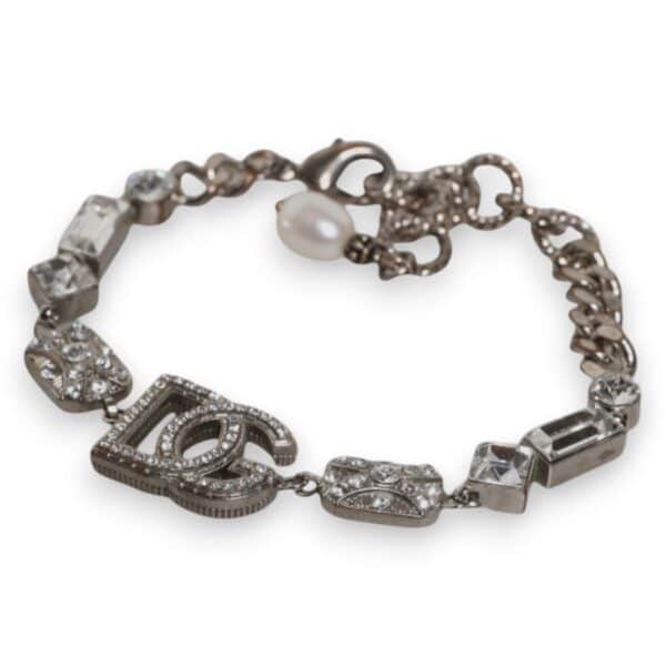 Dolce & Gabbana Silver Brass Crystal DG Logo Charm Embellished Bracelet – Image 5