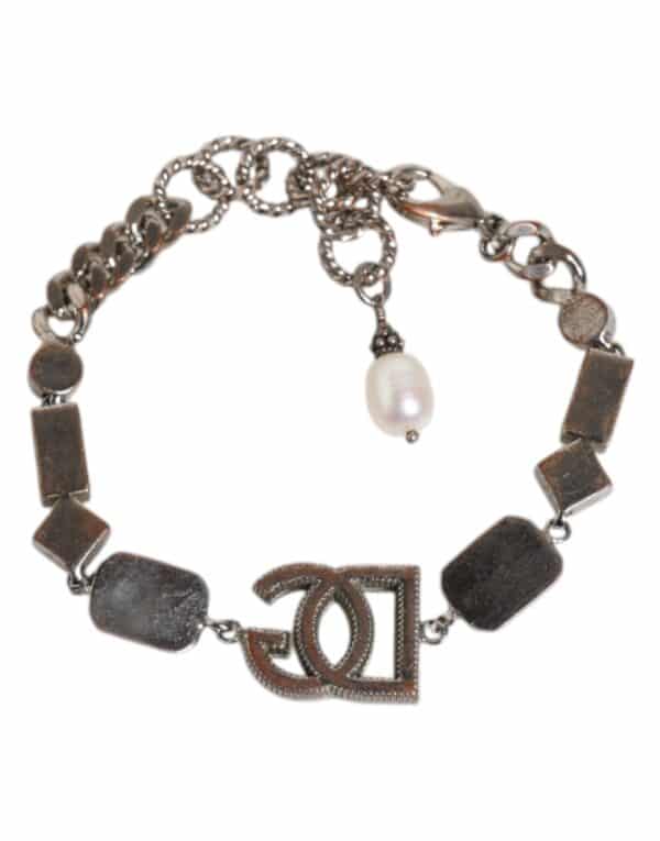 Dolce & Gabbana Silver Brass Crystal DG Logo Charm Embellished Bracelet – Image 6