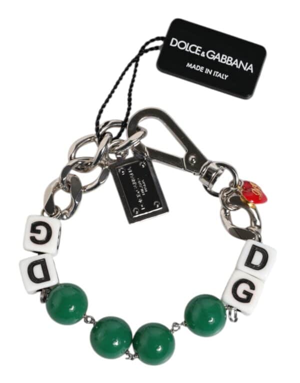 Dolce & Gabbana Silver Tone Brass Bead Dice Logo Embellish Charm Bracelet – Image 3