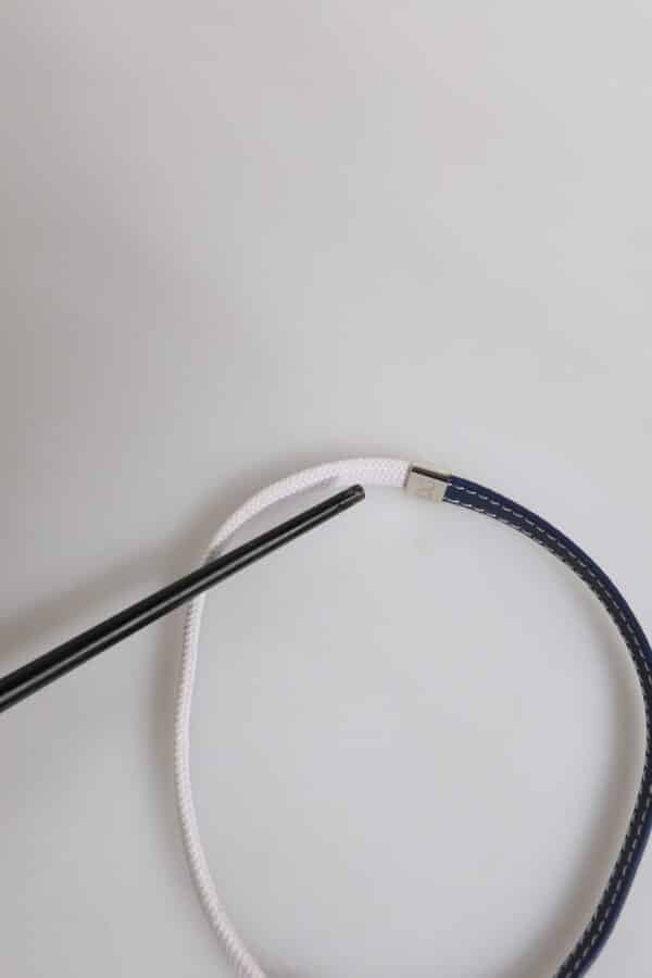Dolce & Gabbana Blue White Leather Trimmed DG Engraved Silver Tone Clasp Bracelet – Image 6