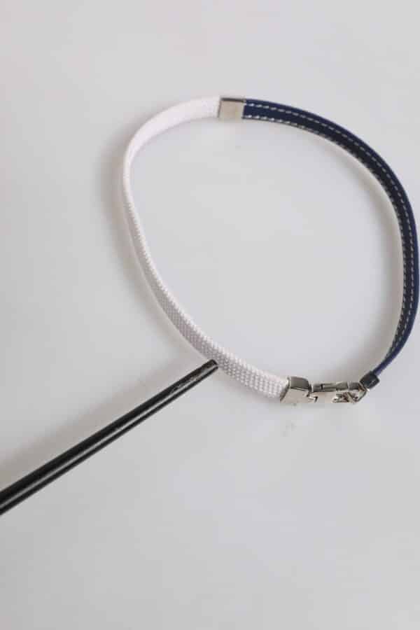 Dolce & Gabbana Blue White Leather Trimmed DG Engraved Silver Tone Clasp Bracelet – Image 7