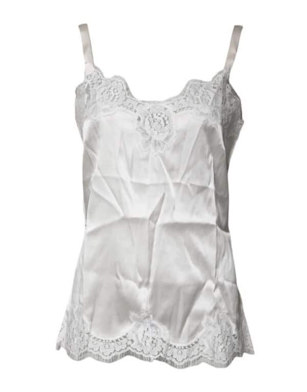Dolce & Gabbana Top White Satin Lace Tank Lingerie Underwear – Image 2