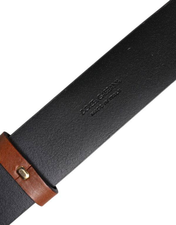 Dolce & Gabbana Brown Leather Gold Crystal Buckle Belt – Image 5