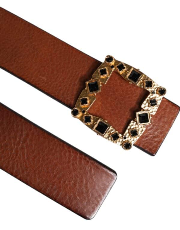 Dolce & Gabbana Brown Leather Gold Crystal Buckle Belt – Image 6