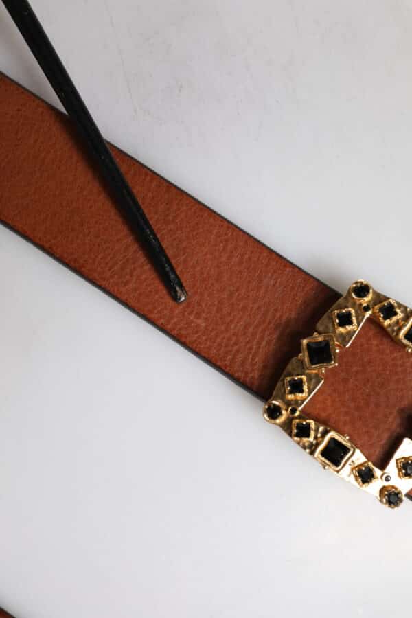 Dolce & Gabbana Brown Leather Gold Crystal Buckle Belt – Image 7