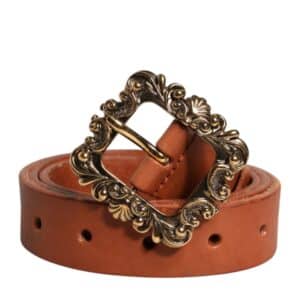 Dolce & Gabbana Brown Leather Gold Metal Baroque Buckle Belt