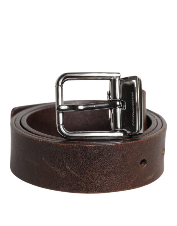 Dolce & Gabbana Brown Leather Classic Metal Logo Buckle Belt – Image 2