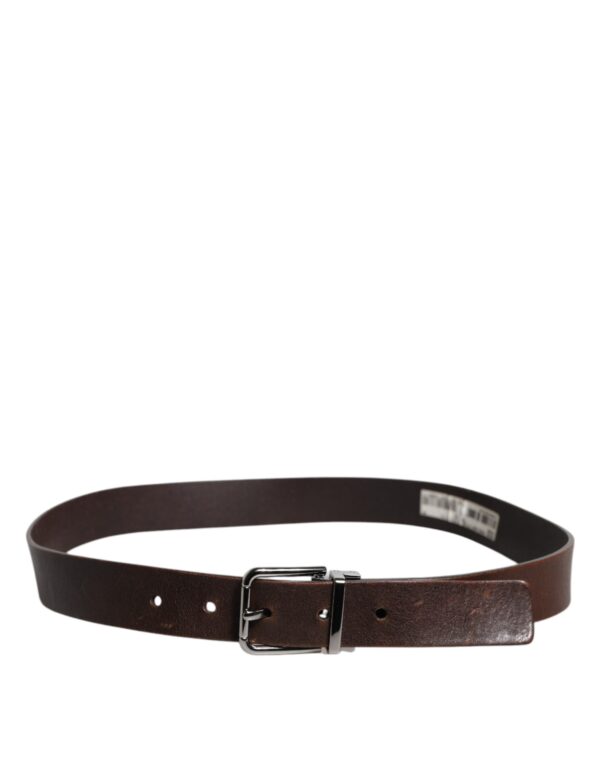 Dolce & Gabbana Brown Leather Classic Metal Logo Buckle Belt – Image 3