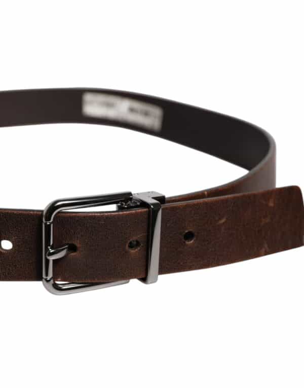 Dolce & Gabbana Brown Leather Classic Metal Logo Buckle Belt – Image 4