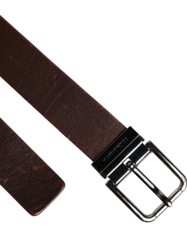 Dolce & Gabbana Brown Leather Classic Metal Logo Buckle Belt – Image 5