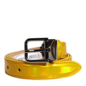 Dolce & Gabbana Metallic Yellow Leather Metal Logo Buckle Belt