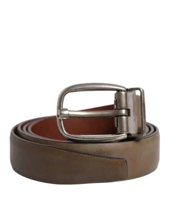 Dolce & Gabbana Brown Leather Classic Metal Logo Buckle Belt – Image 2