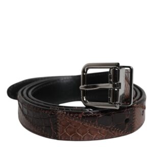 Dolce & Gabbana Brown Exotic Leather Metal Logo Buckle Belt
