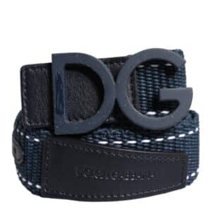 Dolce & Gabbana Blue White Cotton DG Logo Metal Buckle Belt