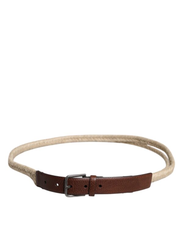 Dolce & Gabbana Brown Jute Leather Woven Metal Buckle Belt – Image 3