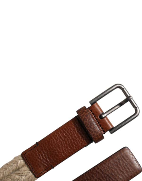 Dolce & Gabbana Brown Jute Leather Woven Metal Buckle Belt – Image 6