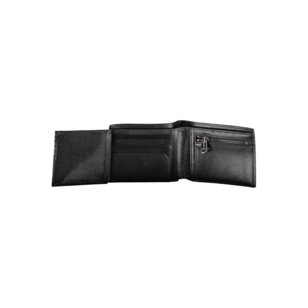 Portefeuille en cuir noir ouvert avec poches