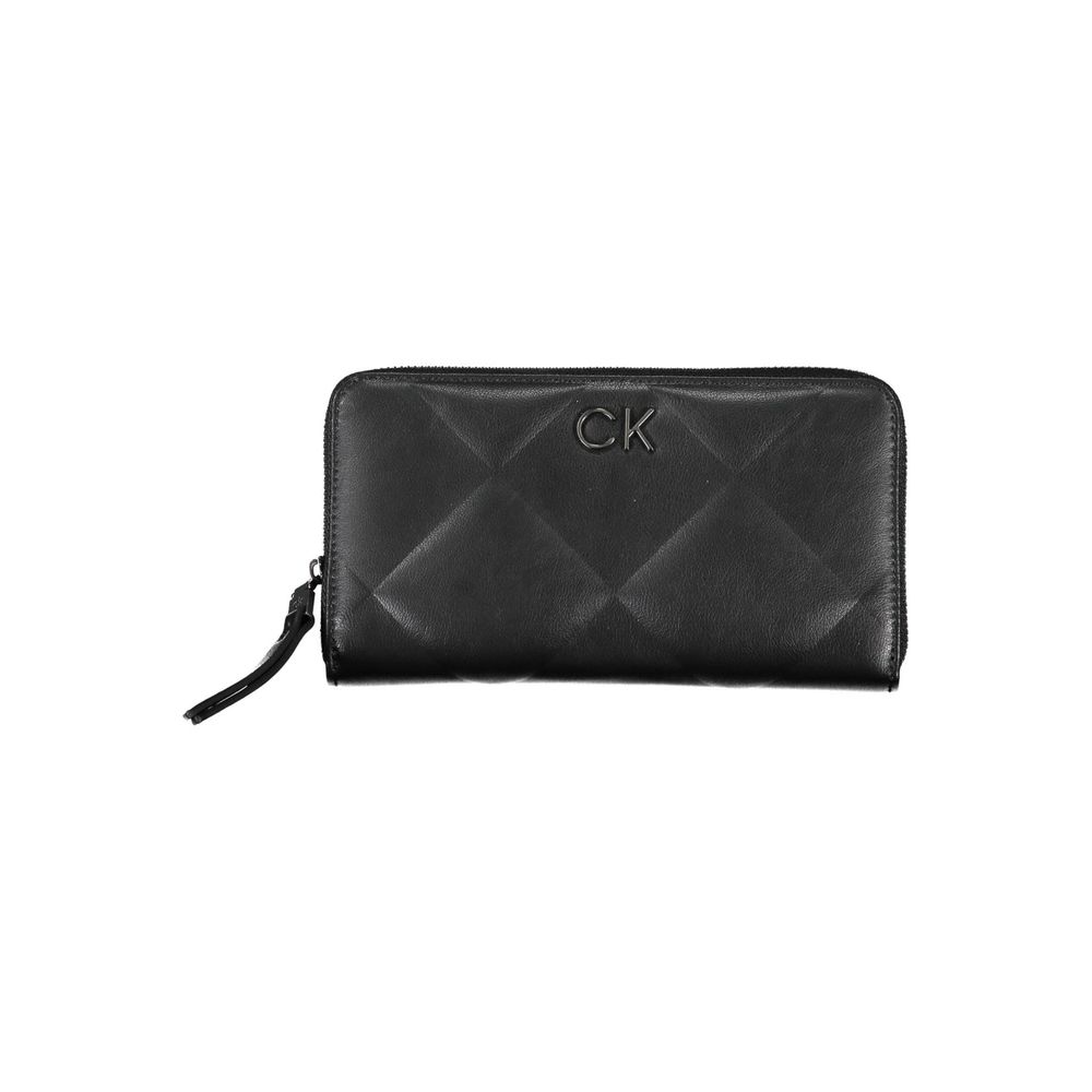 Portefeuille en cuir noir avec logo CK