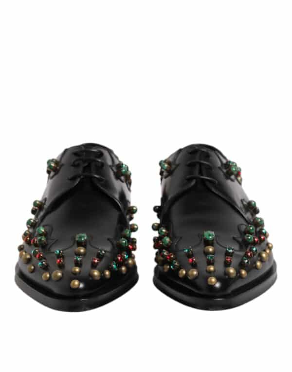 Dolce & Gabbana Black Leather Derby Dress Studded Shoes – Image 2