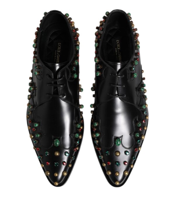 Dolce & Gabbana Black Leather Derby Dress Studded Shoes – Image 3