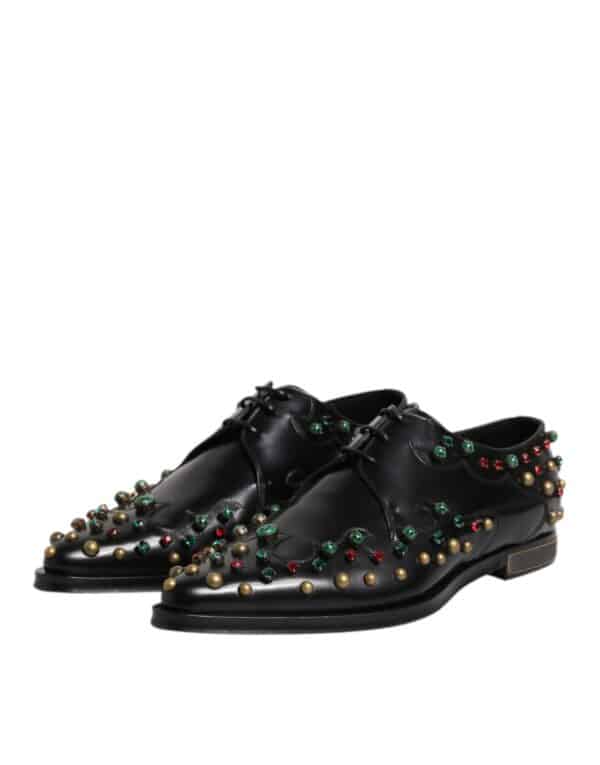 Dolce & Gabbana Black Leather Derby Dress Studded Shoes – Image 4