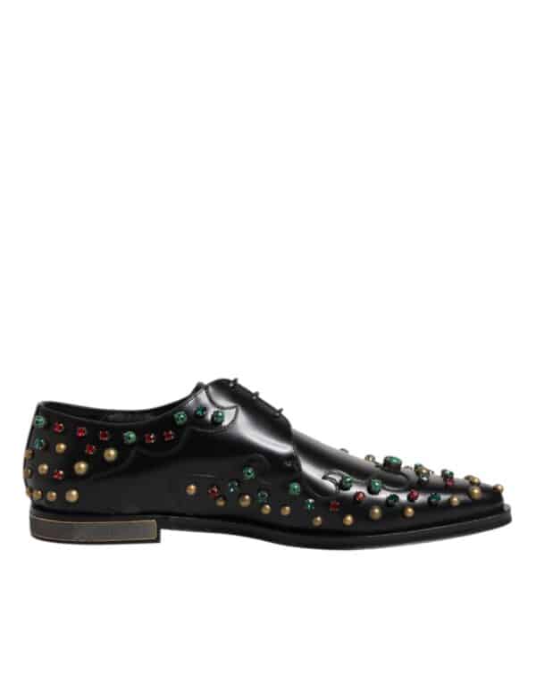 Dolce & Gabbana Black Leather Derby Dress Studded Shoes – Image 7