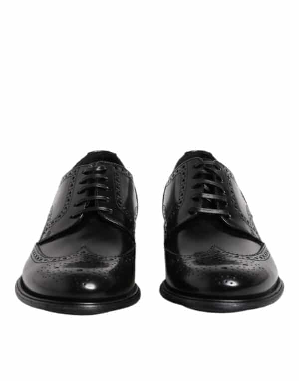 Dolce & Gabbana Black Leather Derby Wingtip Formal Shoes – Image 2