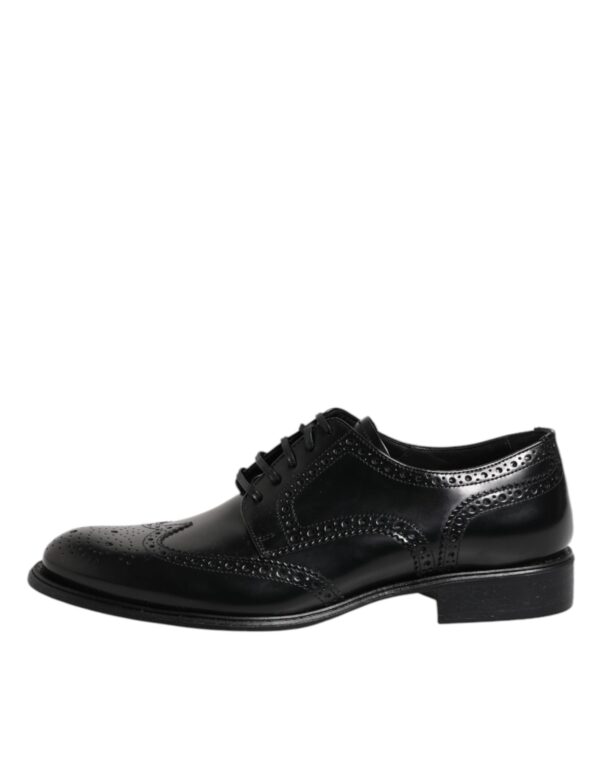Dolce & Gabbana Black Leather Derby Wingtip Formal Shoes – Image 6