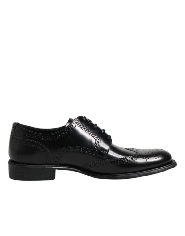 Dolce & Gabbana Black Leather Derby Wingtip Formal Shoes – Image 7