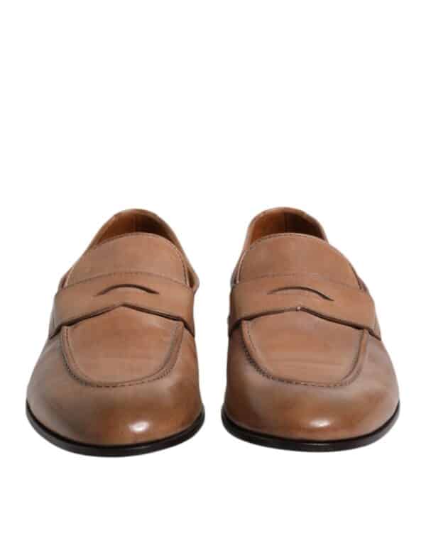 Brunello Cucinelli Brown Leather Loafer Dress Formal Shoes – Image 2