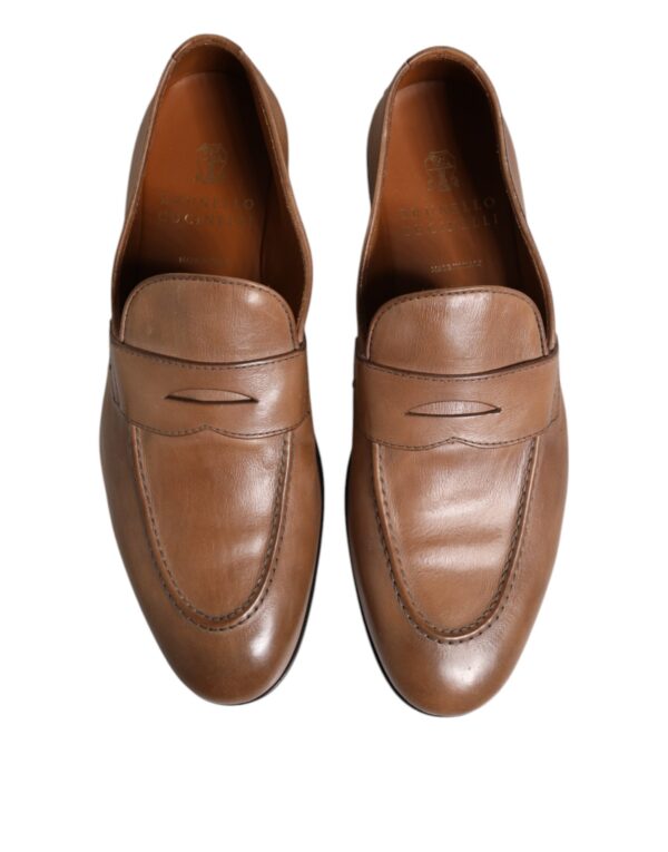 Brunello Cucinelli Brown Leather Loafer Dress Formal Shoes – Image 3