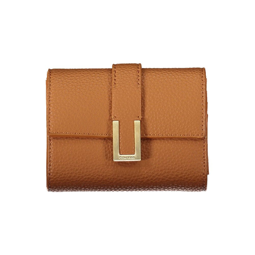 Portefeuille en cuir marron avec fermeture élégante.