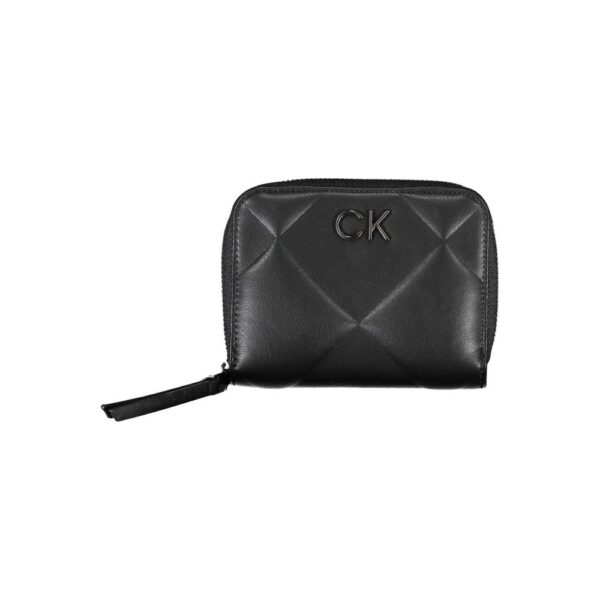 Petit portefeuille en cuir noir avec logo CK.