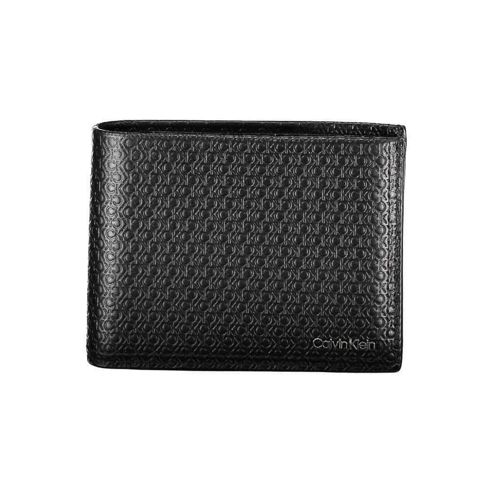 Portefeuille noir en cuir avec logo Calvin Klein.