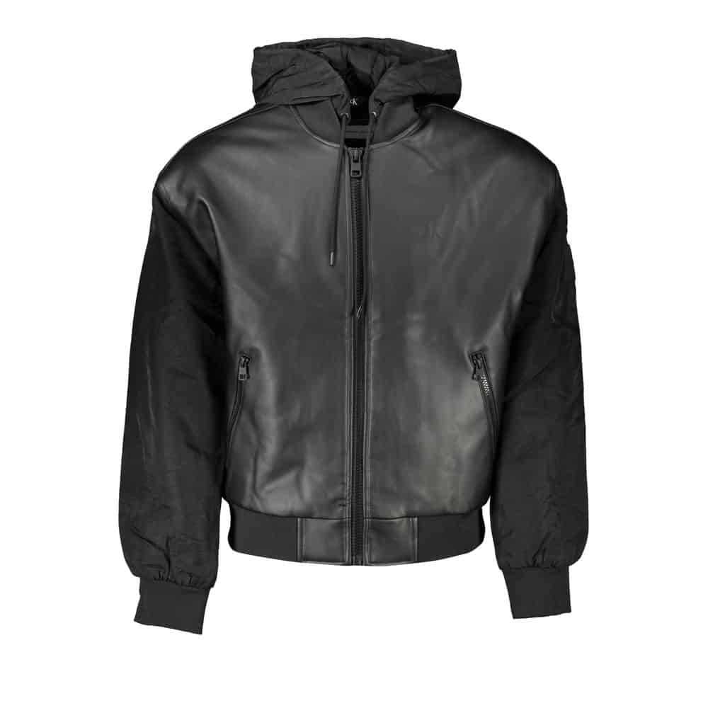 Veste noire en cuir avec capuche