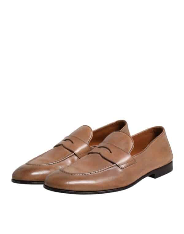 Brunello Cucinelli Brown Leather Loafer Dress Formal Shoes – Image 4