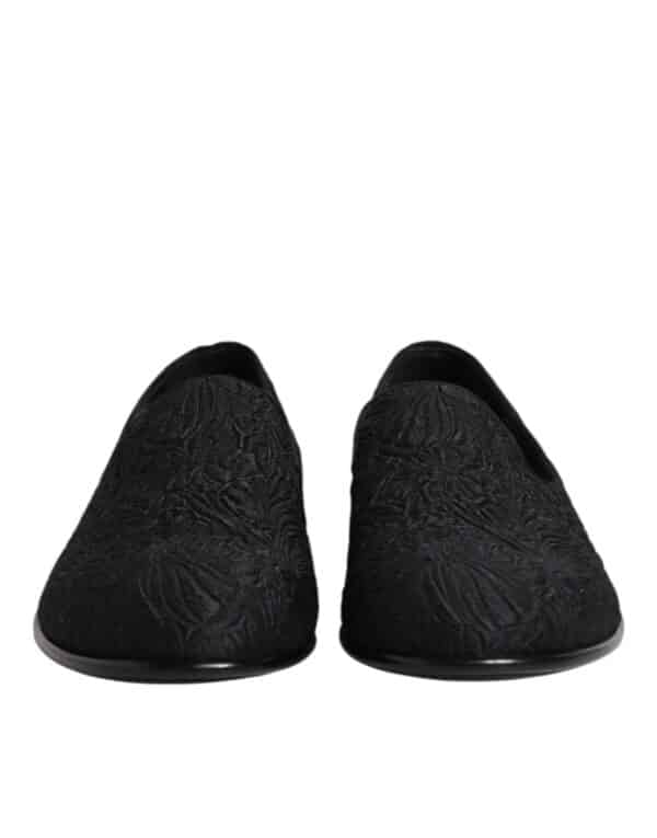 Dolce & Gabbana Black Jacquard Slip On Loafers Formal Shoes – Image 2