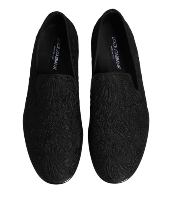 Dolce & Gabbana Black Jacquard Slip On Loafers Formal Shoes – Image 3
