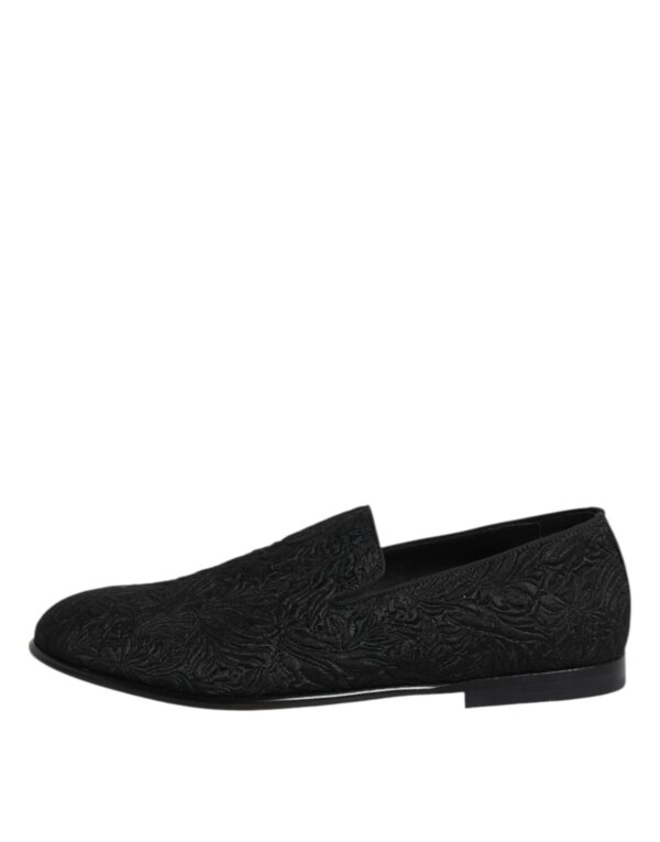 Dolce & Gabbana Black Jacquard Slip On Loafers Formal Shoes – Image 6