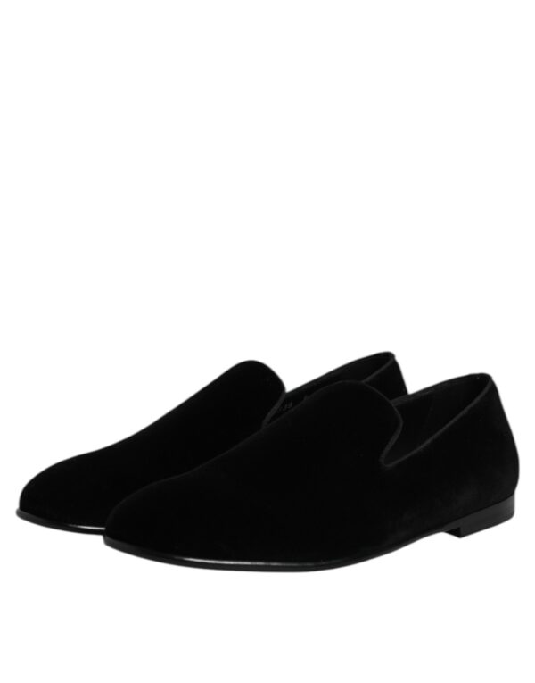 Dolce & Gabbana Black Velvet Slip On Loafers Formal Shoes – Image 4