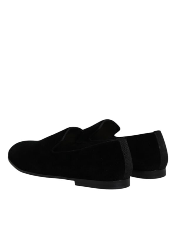 Dolce & Gabbana Black Velvet Slip On Loafers Formal Shoes – Image 5
