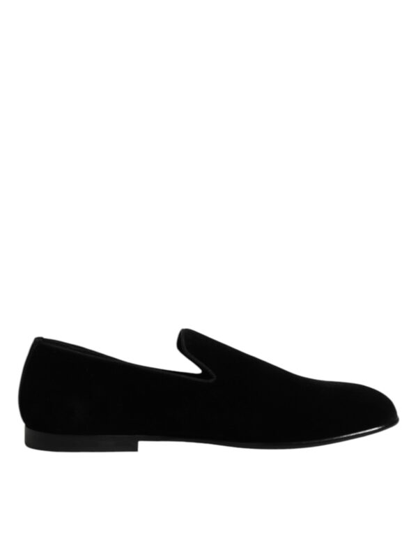 Dolce & Gabbana Black Velvet Slip On Loafers Formal Shoes – Image 7