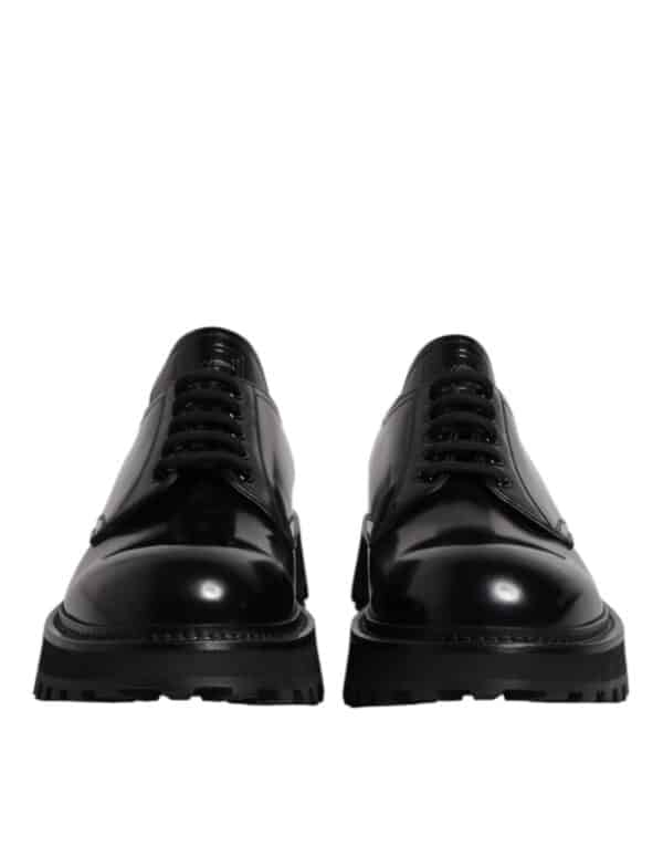 Dolce & Gabbana Black Leather Lace Up Derby Men Dress Shoes – Image 2