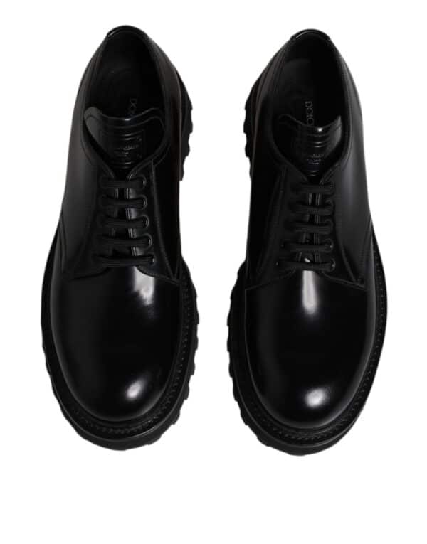 Dolce & Gabbana Black Leather Lace Up Derby Men Dress Shoes – Image 3