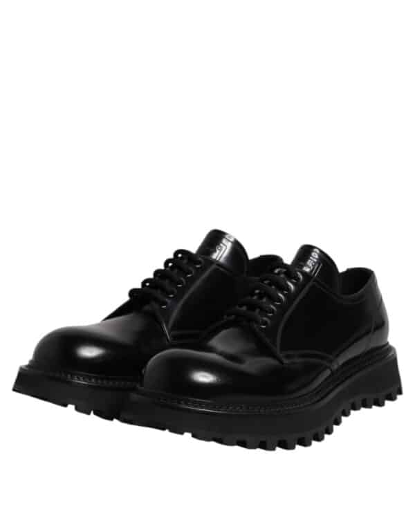 Dolce & Gabbana Black Leather Lace Up Derby Men Dress Shoes – Image 4