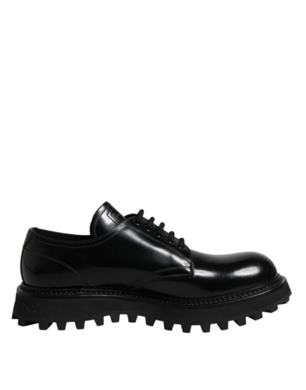 Dolce & Gabbana Black Leather Lace Up Derby Men Dress Shoes – Image 7