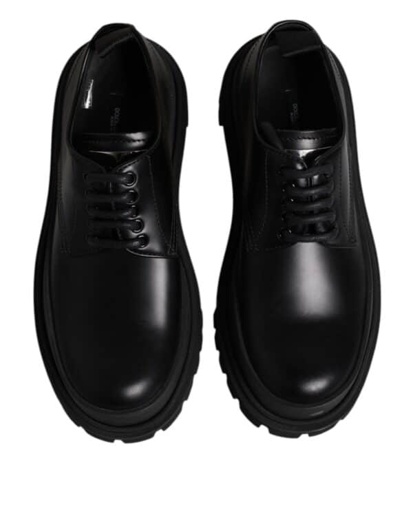 Dolce & Gabbana Black Leather Lace Up Derby Men Dress Shoes – Image 3