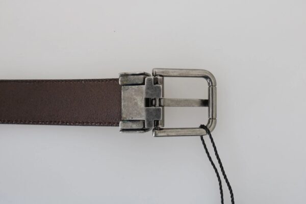 Dolce & Gabbana Blue Perforated Leather Gray Buckle Belt – Image 3